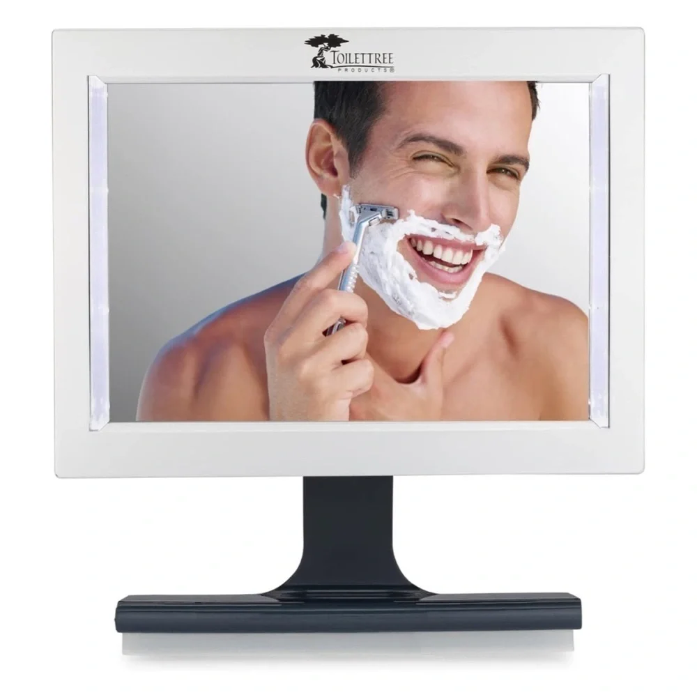 LED Lighted Framed Fogless Shower Mirror with Squeegee